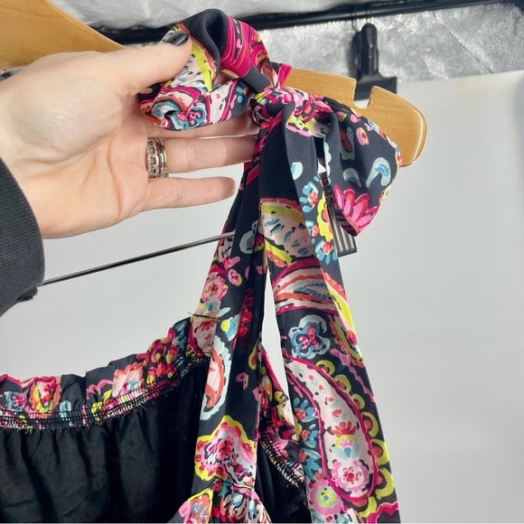 NWT Emily Wonder Black Paisley Ruffle Dress Preppy Maxi‎ Boxy Boho Small - Picture 14 of 14